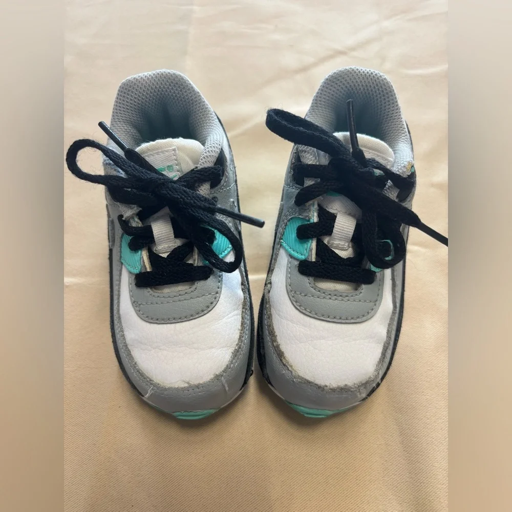 Nike Toddler Gray, White, and Teal Sneakers Air Max 90